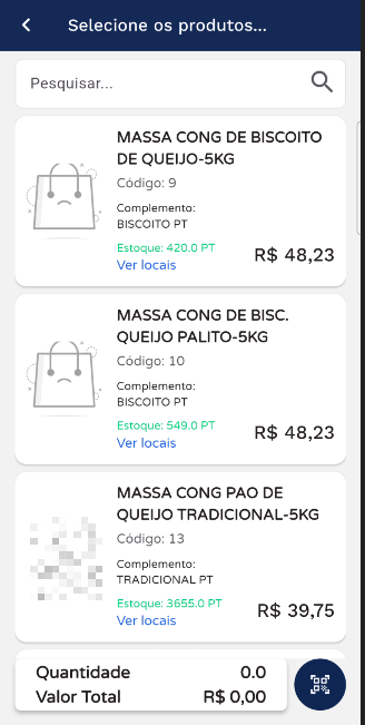 Barra de título Selecione os produtos