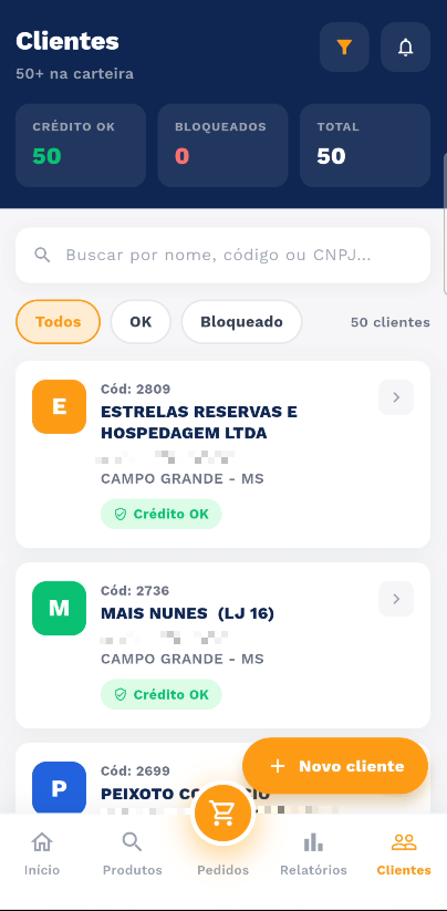 Cabeçalho com contador da carteira